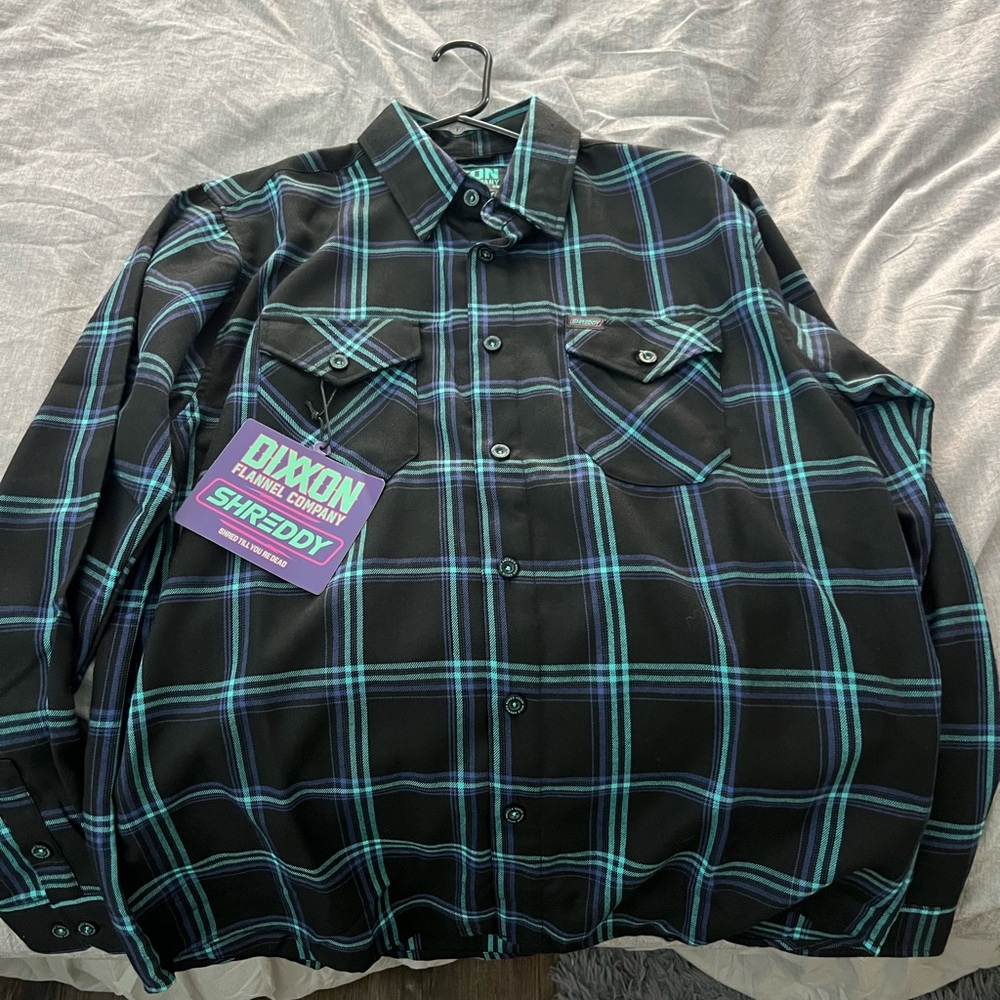 DIXXON Men's Black and Teal Plaid Shirt